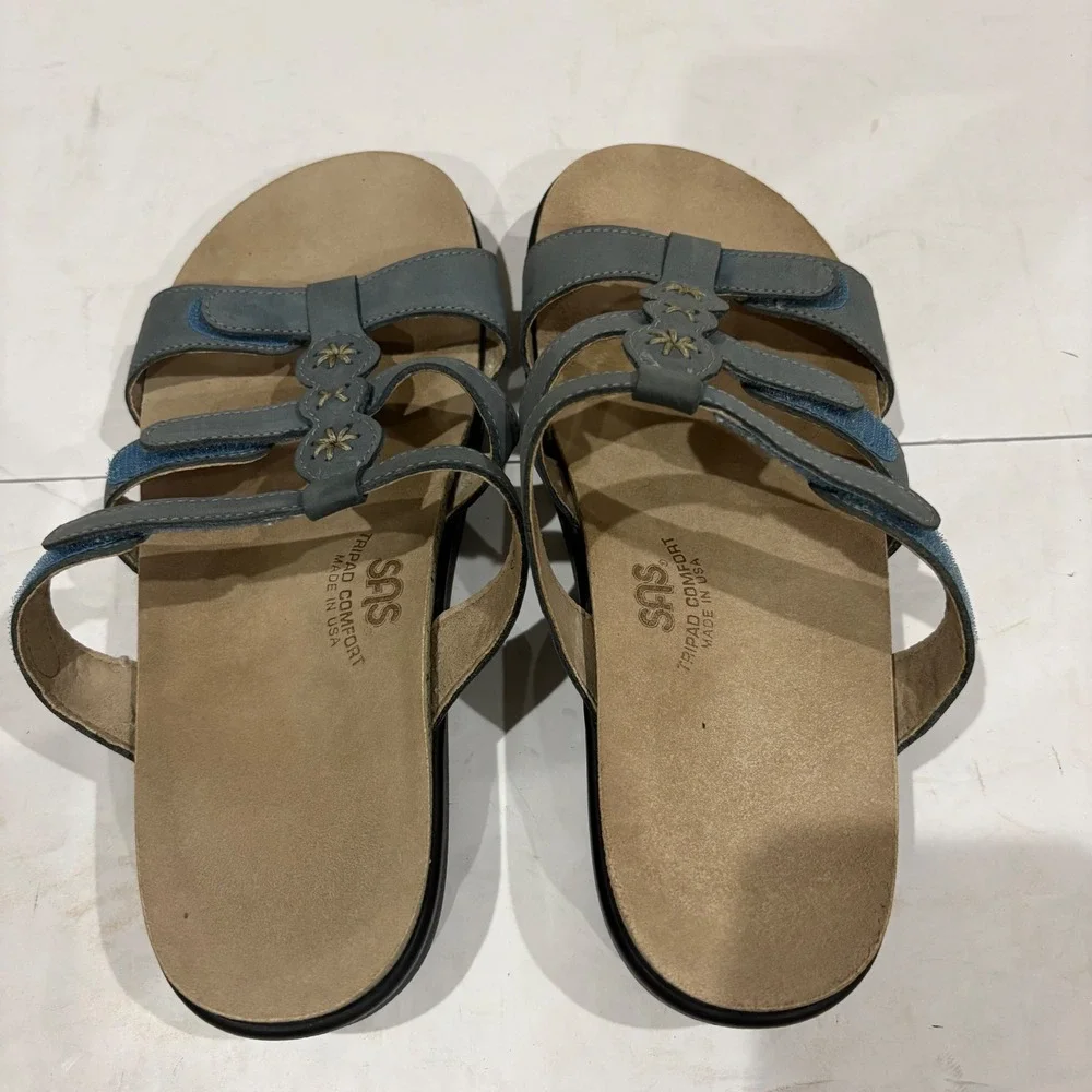 SAS Tripad Comfort Women 8.5 M Blue Grey Leather Adjustable Strap Sandals USA